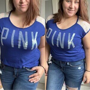 Victoria's Secret PINK | Sleeveless Blue Sequin Off Shoulder Shirt | Size Small